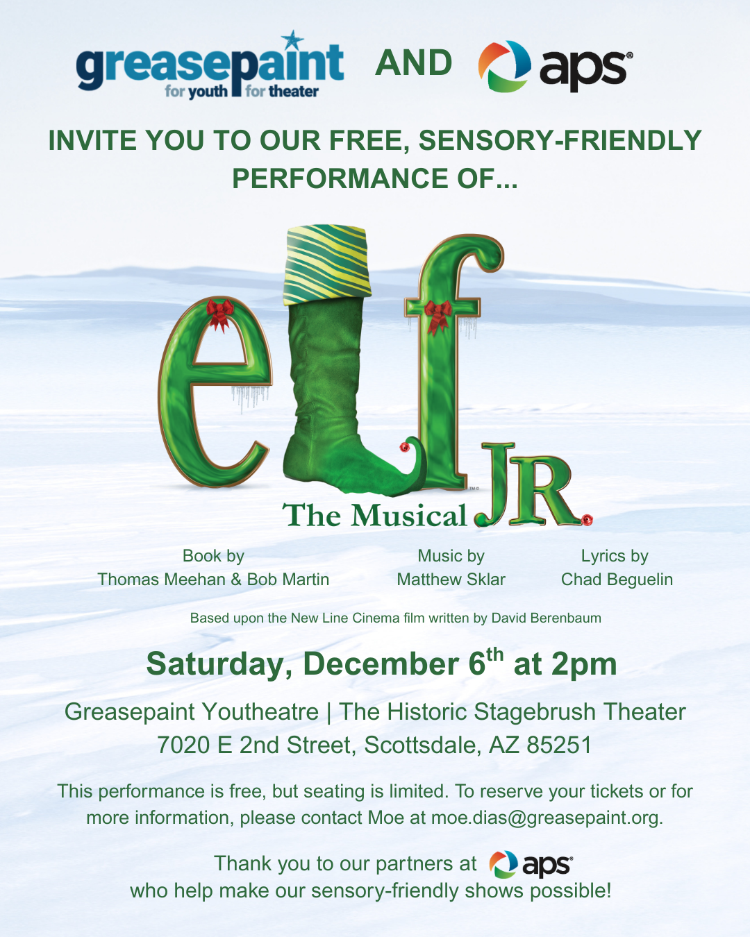 elf jr poster at greasepaint youth theatre